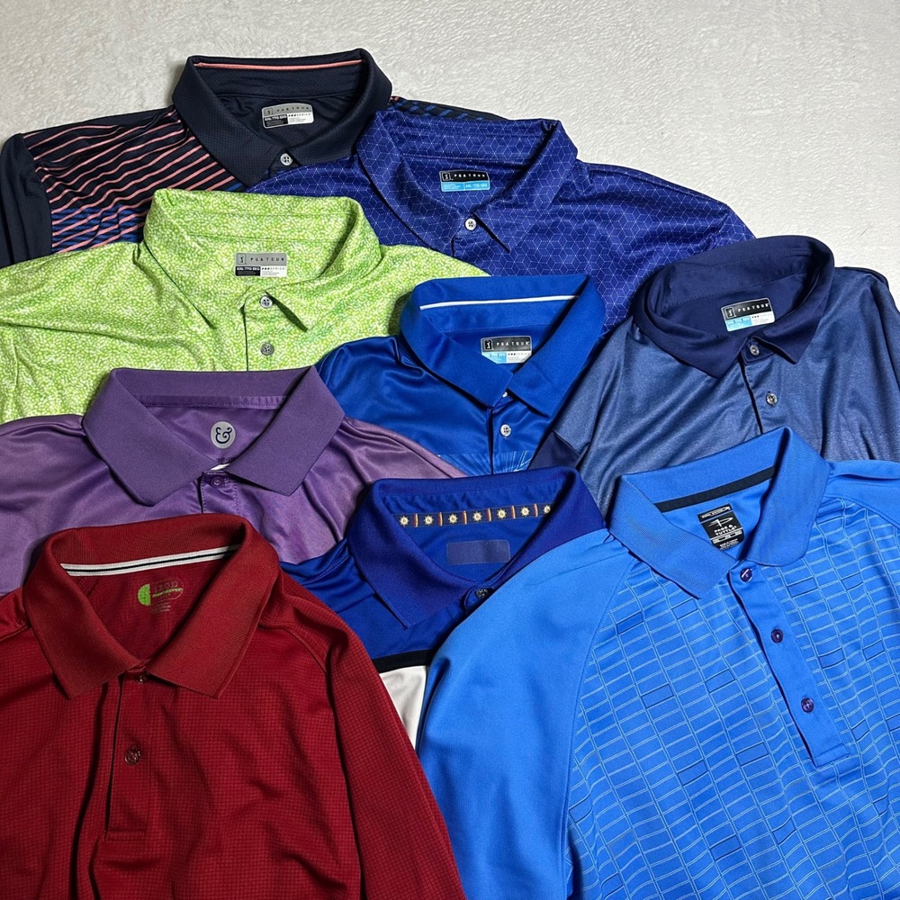 Lot 9 Mens XXL PGA Tour IZOD Performance Golf Polo Shirts Striped Geometric 2XL